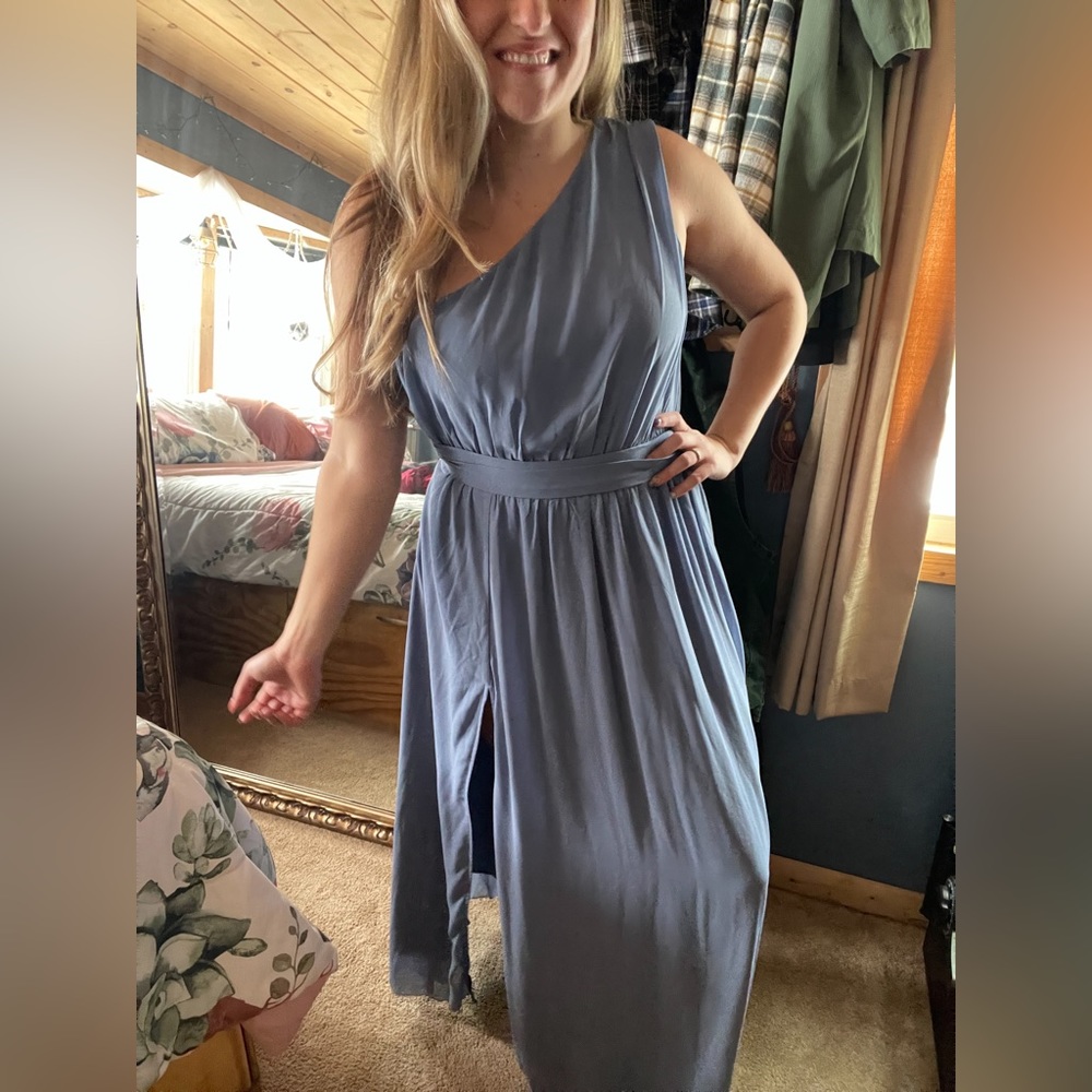 Women’s Dress - One shoulder - leg slit - Tobi - size large - slate blue